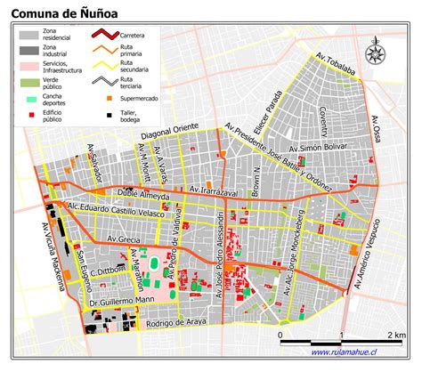 Mapa y calles en la Comuna de Ñuñoa .